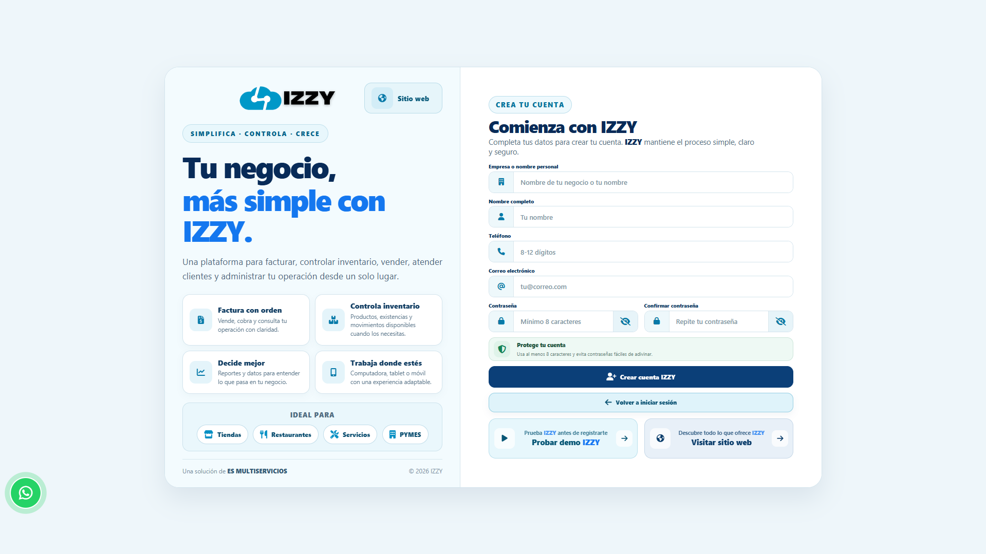 Crear cuenta IZZY