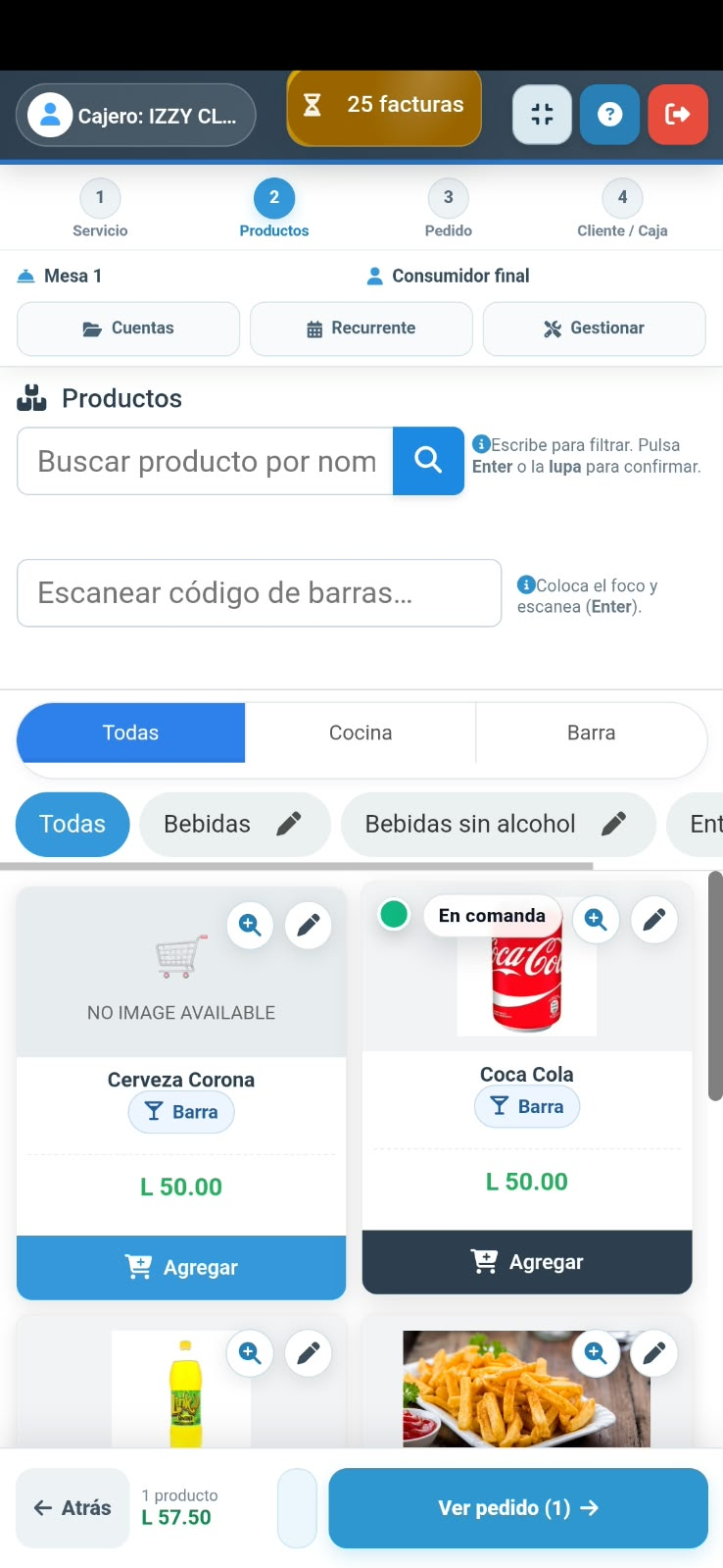 IZZY móvil selección de productos